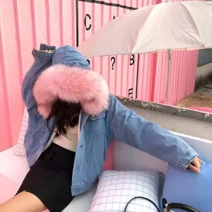 Neploe Korean Thick Denim Jacket Female Winter Hood Neploe Korean Thick Denim Jacket Female Winter Hood
