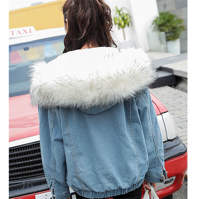 Neploe Korean Thick Denim Jacket Female Winter Hood Neploe Korean Thick Denim Jacket Female Winter Hood