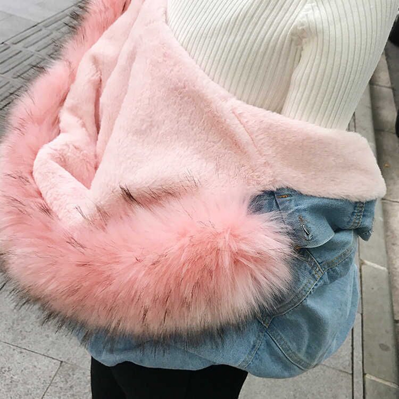 Neploe Korean Thick Denim Jacket Female Winter Hood Neploe Korean Thick Denim Jacket Female Winter Hood